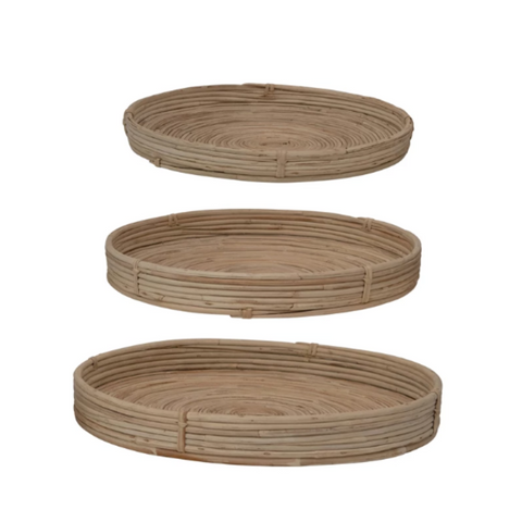 Hand-Woven Cane Trays, 3 Sizes