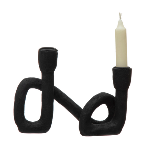 Abstract Double Candle Holder, Black
