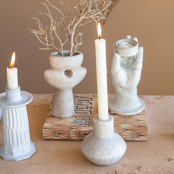 Marble Candle Holder, Cream