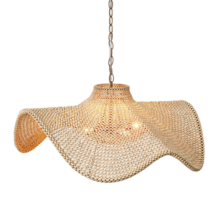 Lourdes Natural Wood Beaded Chandelier, 32" Dia