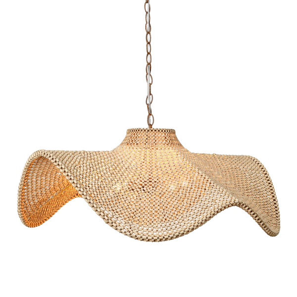Lourdes Natural Wood Beaded Chandelier, 32" Dia