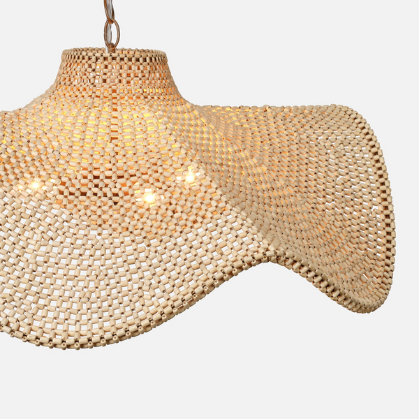 Lourdes Natural Wood Beaded Chandelier, 32" Dia
