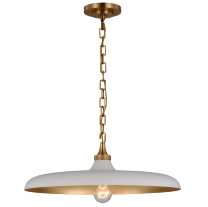 Piatto Medium 18"Dia Pendant, Plaster White/Hand-Rubbed Antique Brass
