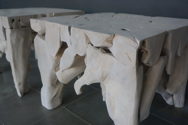 Teak Root Side Table, White