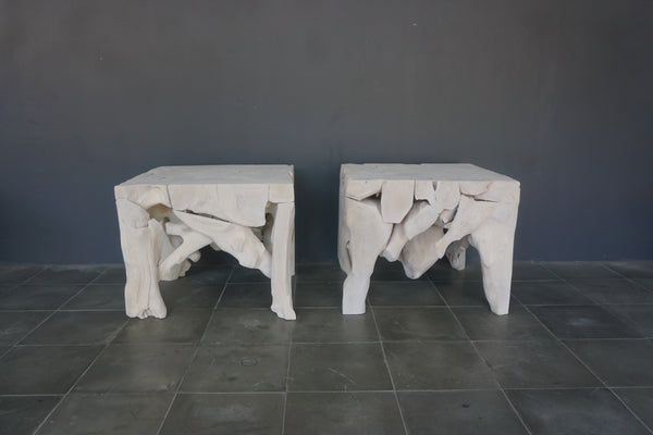 Teak Root Side Table, White