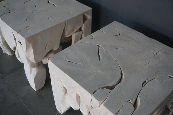 Teak Root Side Table, White