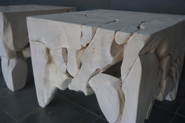 Teak Root Side Table, White