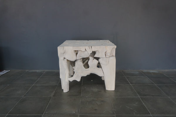 Teak Root Side Table, White