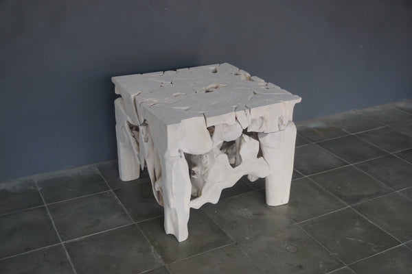 Teak Root Side Table, White