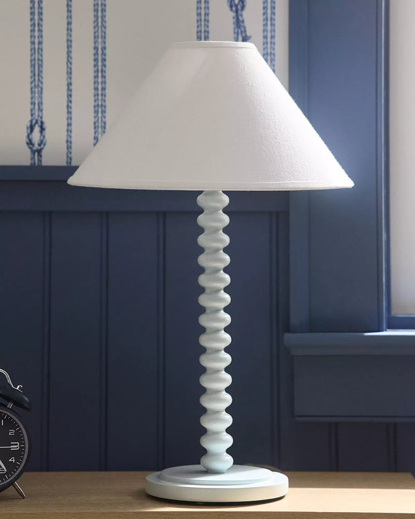 Piccolo Petite Table Lamp - Sky Base/White Linen Shade, 14"H