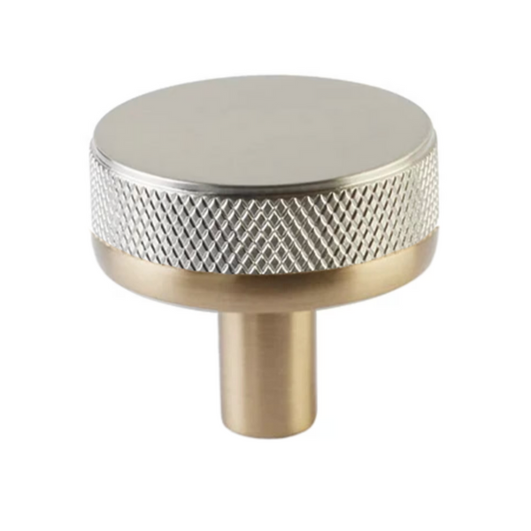 Conical Knurled Cabinet Knob 1-1/4", Polished Chroms/Satin Brass