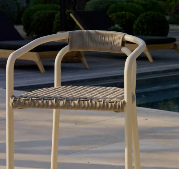 Leo Stacking Dining Chair, Aluminum Bone / Rope Shell