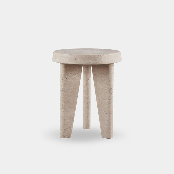 Lucca Round Side Table, Travertine Natural