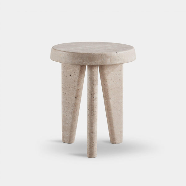 Lucca Round Side Table, Travertine Natural