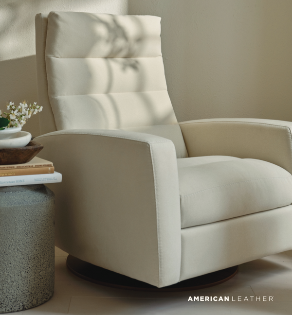 Lanier Leather Comfort Air Chair & Ottoman, Bison White/Walnut, 2 Sizes