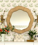 Scalloped Linden Round Wall Mirror, Natural Rattan, 34.5" x 32.25"