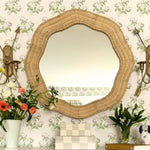 Scalloped Linden Round Wall Mirror, Natural Rattan, 34.5" x 32.25"