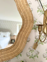 Scalloped Linden Round Wall Mirror, Natural Rattan, 34.5" x 32.25"