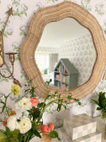 Scalloped Linden Round Wall Mirror, Natural Rattan, 34.5" x 32.25"