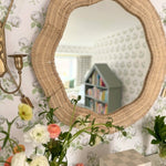 Scalloped Linden Round Wall Mirror, Natural Rattan, 34.5" x 32.25"