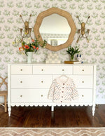 Scalloped Linden Round Wall Mirror, Natural Rattan, 34.5" x 32.25"