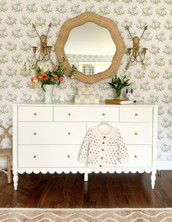 Scalloped Linden Round Wall Mirror, Natural Rattan, 34.5" x 32.25"