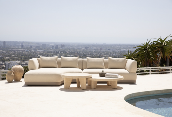 Lucca Round Coffee Table 47", Travertine Natural