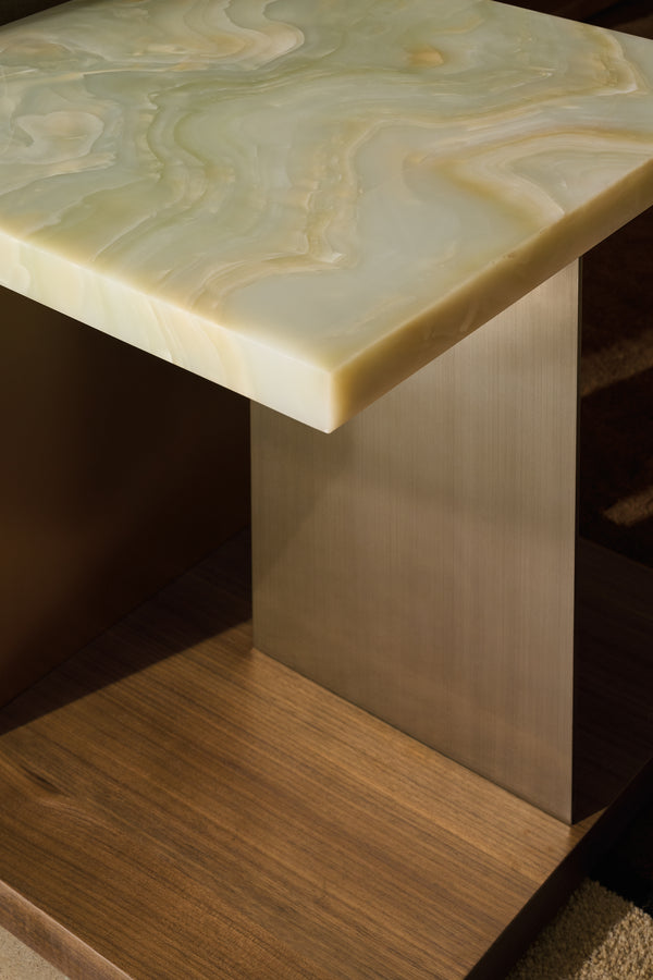 Cape Verde End Table, Lucent Bronze Metallic, Retro Walnut, 23"W x 23"D x 23"H