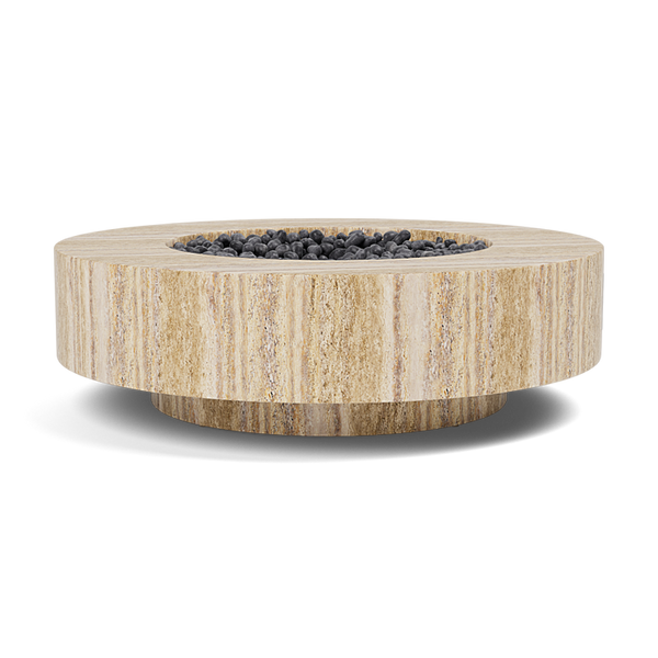 Mason Round Fire Table, Travertine Natural