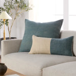 Duo-tone Blue and Cream Margosa Lumbar Pillow MGP21, 13" x 25"