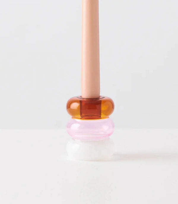 "Petite Pauline, Candle Holder, Amber/Pink/White  "