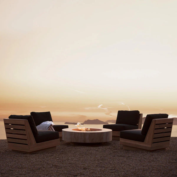Mason Round Fire Table, Travertine Natural