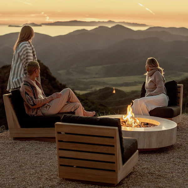Mason Round Fire Table, Travertine Natural