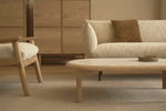 Meld Coffee Table, Light Oak with Travertine Top, 42.5"W x 28.3"D x 14.2"H