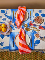 Pinstripe Blue Linen Napkins, Set of 8