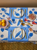 Pinstripe Blue Linen Napkins, Set of 8