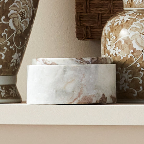 Jaqueline Marble Round Lidded Box, 3.5"H