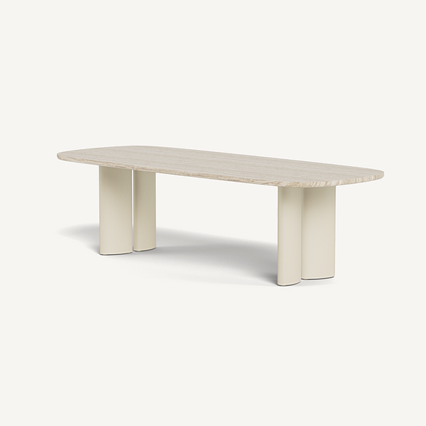 Newport Aluminum Rectangle Dining Table, 120", Aluminum Bone/ Travertine Natural