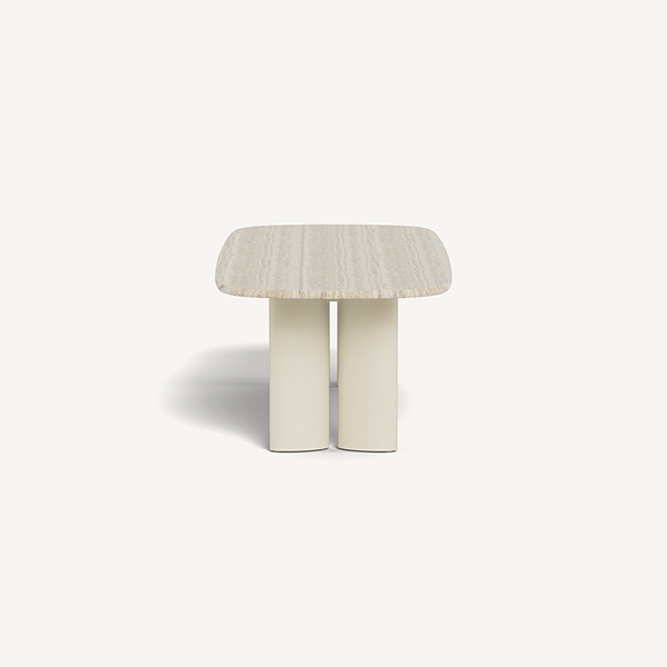 Newport Aluminum Rectangle Dining Table, 120", Aluminum Bone/ Travertine Natural