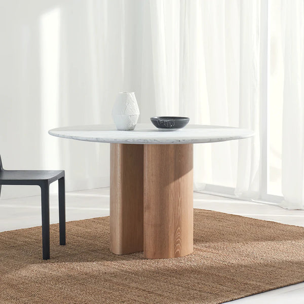 Tathra Round Dining Table, Light Oak, Marble, 61"Dia