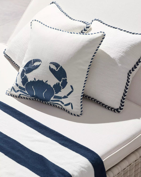 Windward Indoor/Outdoor Pillow - White/Navy, 20" x 20"