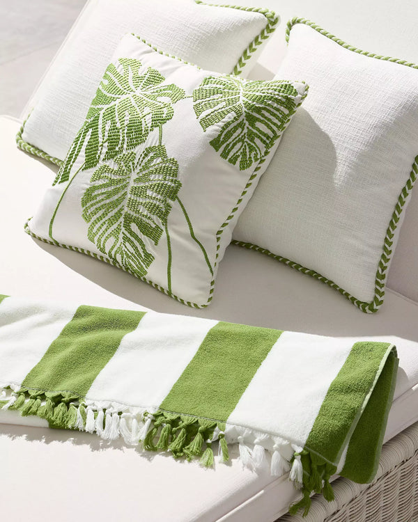 Windward Indoor/Outdoor Pillow - White/Grass, 20" x 20"