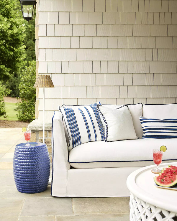 Windward Indoor/Outdoor Pillow - White/Navy, 20" x 20"