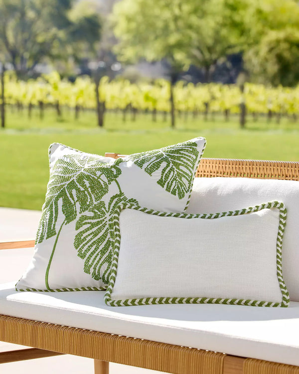 Windward Indoor/Outdoor Lumbar Pillow - White/Grass, 12" x 18"
