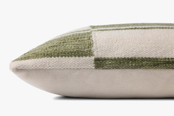 PLL0139 Ivory/Green Lumbar Pillow, 16" x 26"