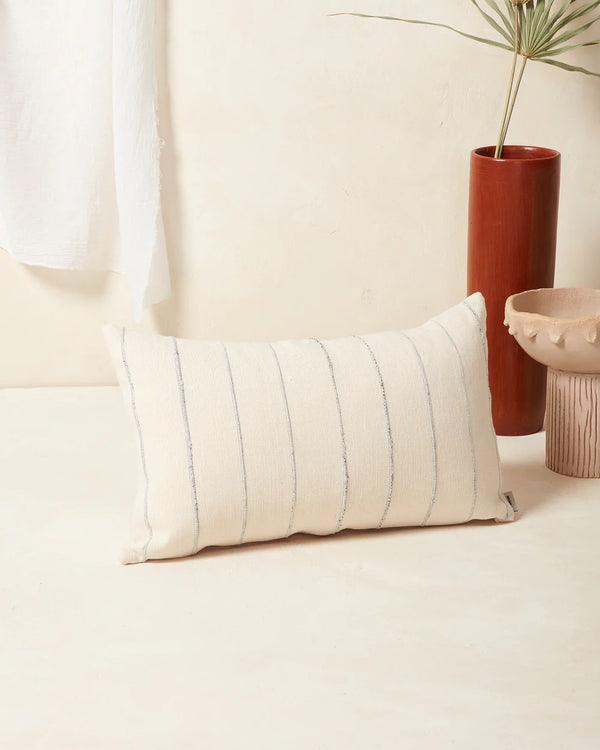 Recycled Stripe Lumbar Pillow, Grey, 12" x 20"