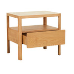 Theo Nightstand, Light Oak with Travertine Top, 23.6"W