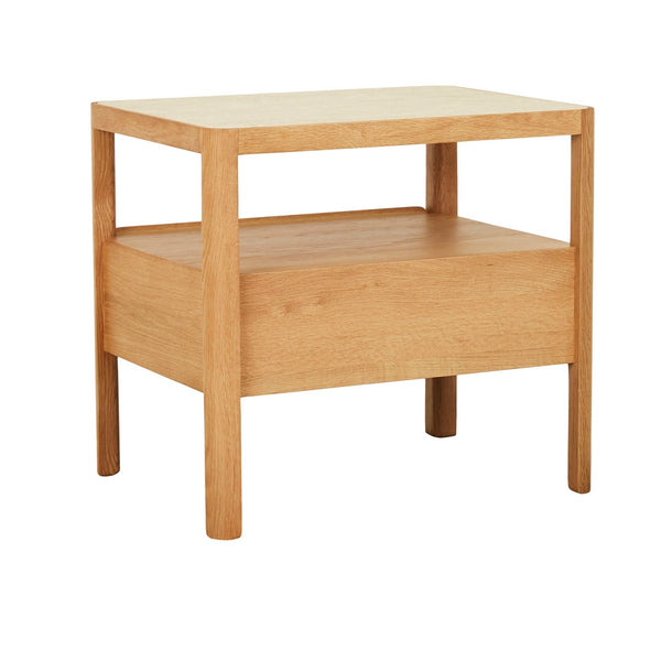 Theo Nightstand, Light Oak with Travertine Top, 23.6"W
