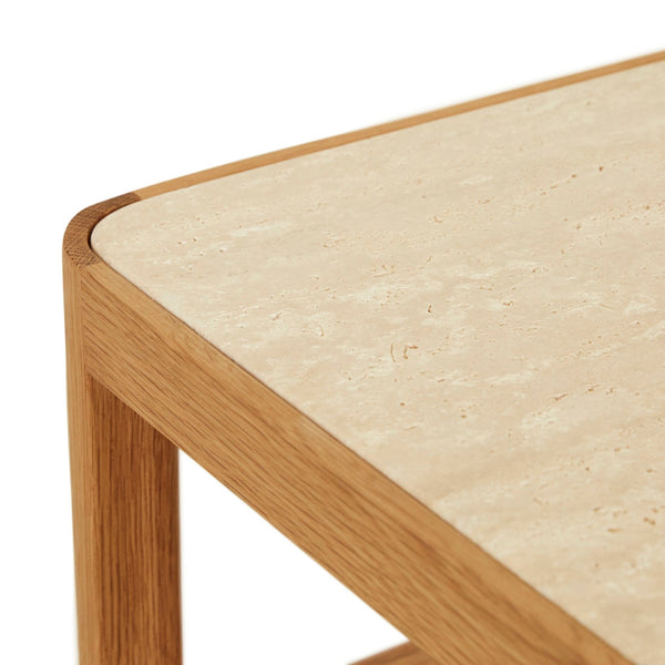 Theo Nightstand, Light Oak with Travertine Top, 23.6"W