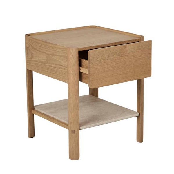 Tye Nightstand, Light Oak, Travertine, 17.7"W × 17.7"D × 21.7"H